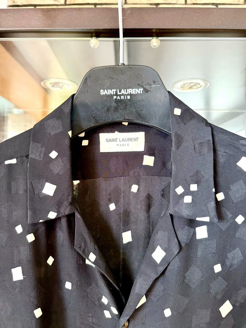 Saint Laurent Paris Black Silk Shirt with White Pattern Size US S / EU 44-46 / 1 - 3 Thumbnail