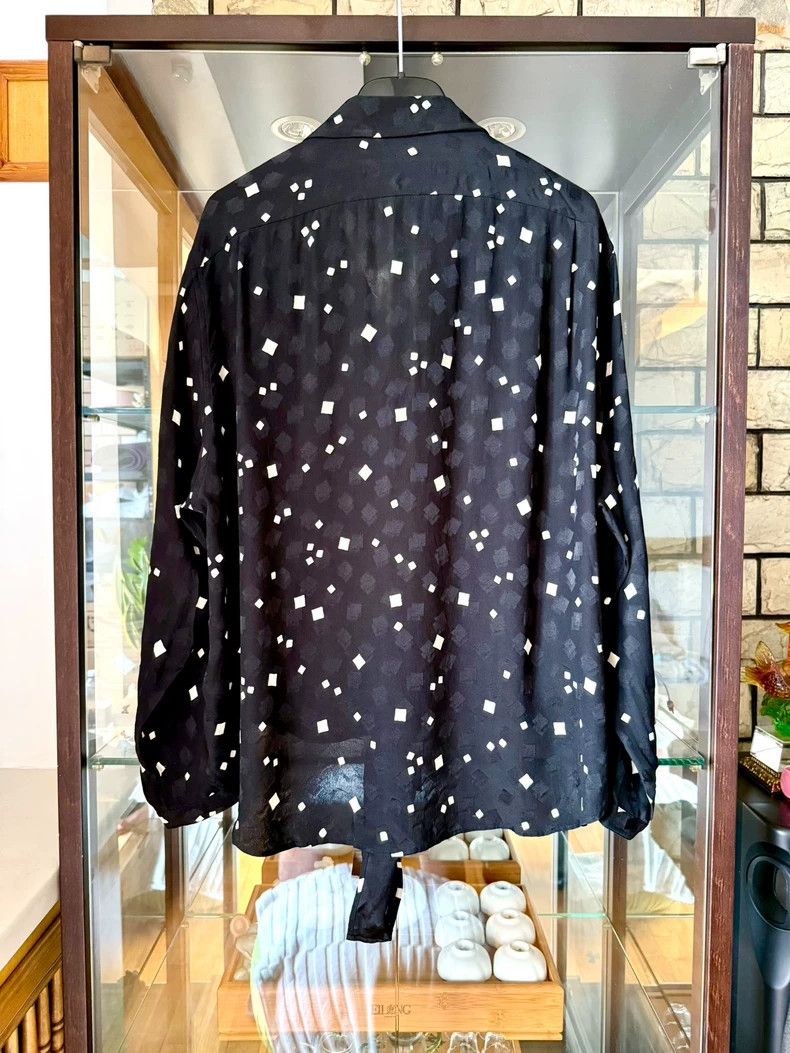 Saint Laurent Paris Black Silk Shirt with White Pattern Size US S / EU 44-46 / 1 - 4 Thumbnail
