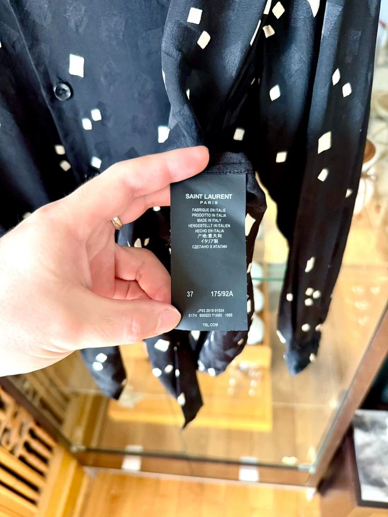 Saint Laurent Paris Black Silk Shirt with White Pattern Size US S / EU 44-46 / 1 - 5 Thumbnail