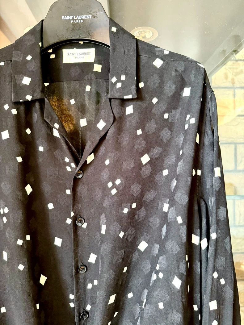 Saint Laurent Paris Black Silk Shirt with White Pattern Size US S / EU 44-46 / 1 - 2 Thumbnail
