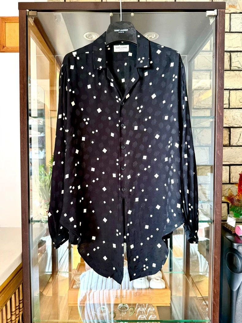 Saint Laurent Paris Black Silk Shirt with White Pattern Size US S / EU 44-46 / 1 - 6 Thumbnail