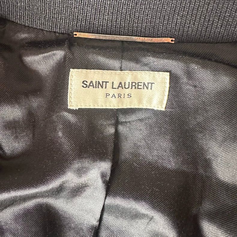 Saint Laurent Paris YSL Classic Black Wool Leather Baseball Jacket Size US L / EU 52-54 / 3 - 6 Thumbnail