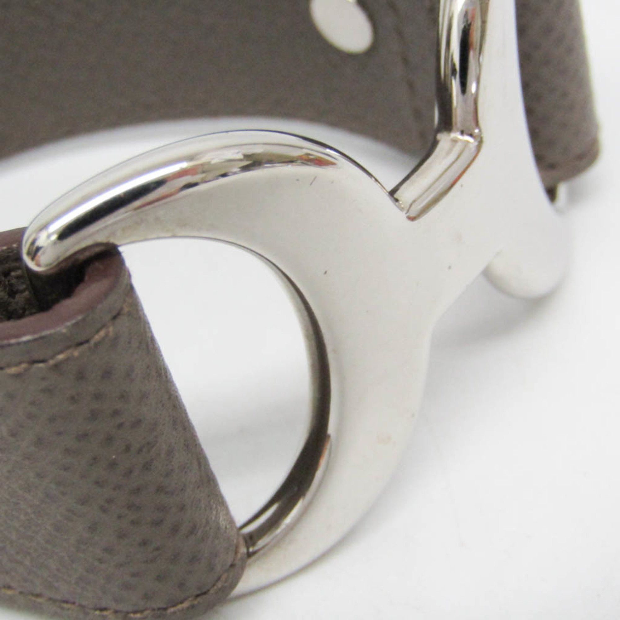 Hermes Hermes Pavane Leather,Metal No Stone Bangle Etoupe Gray,Silver Size ONE SIZE - 4 Thumbnail