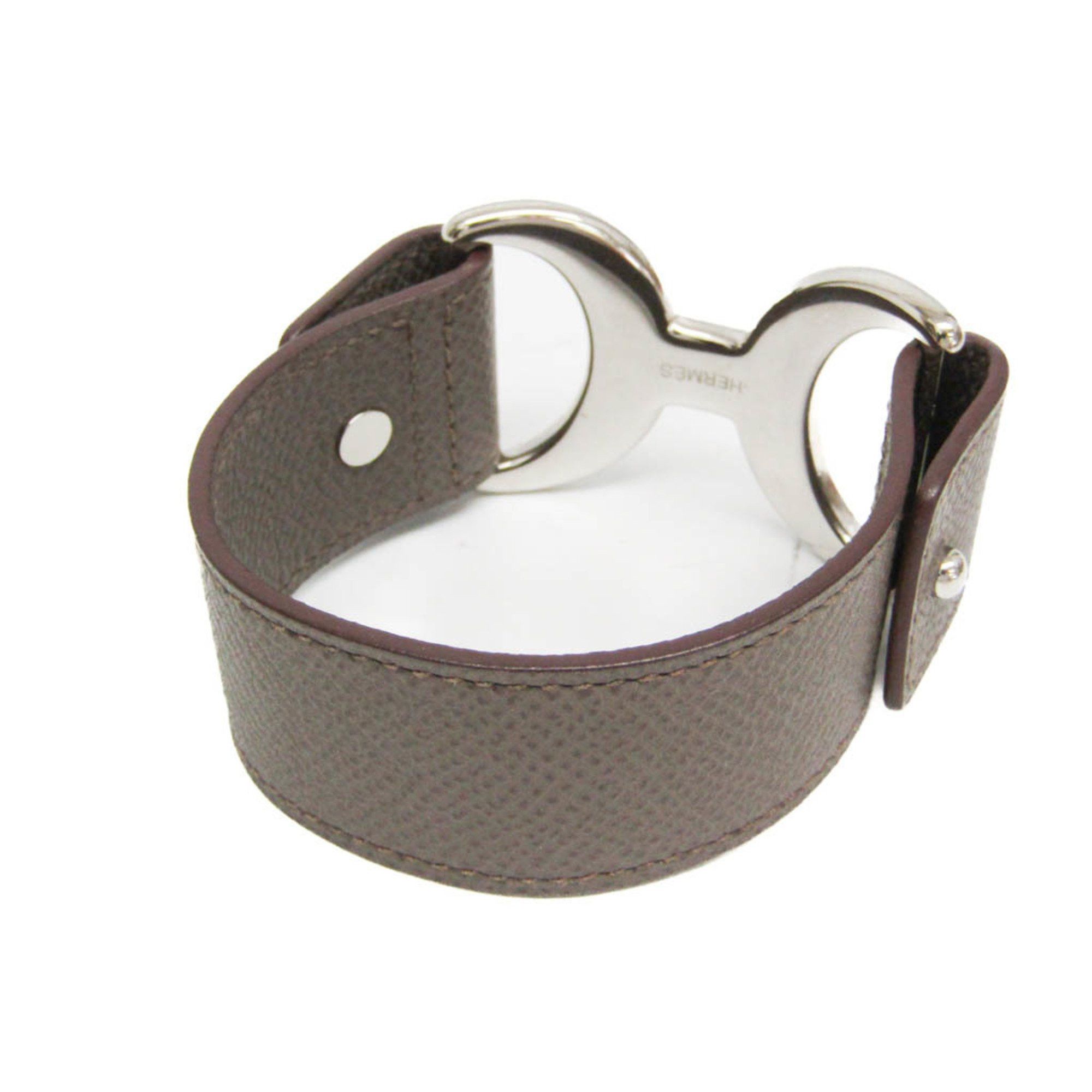 Hermes Hermes Pavane Leather,Metal No Stone Bangle Etoupe Gray,Silver Size ONE SIZE - 2 Thumbnail