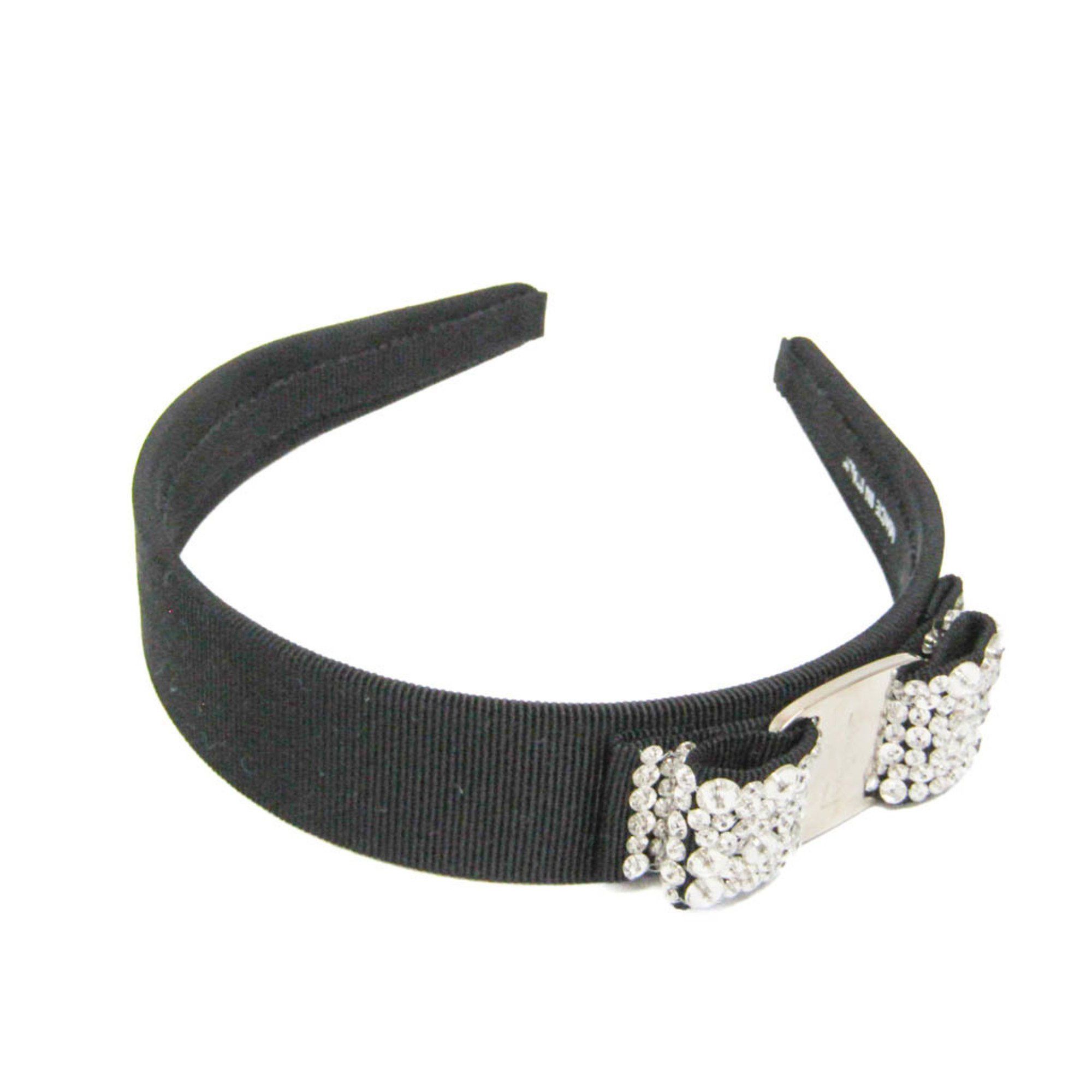 Salvatore Ferragamo Salvatore Ferragamo Vara Cotton,Metal,Rhinestone Women's Alice Band Black,Clear Size ONE SIZE - 3 Thumbnail