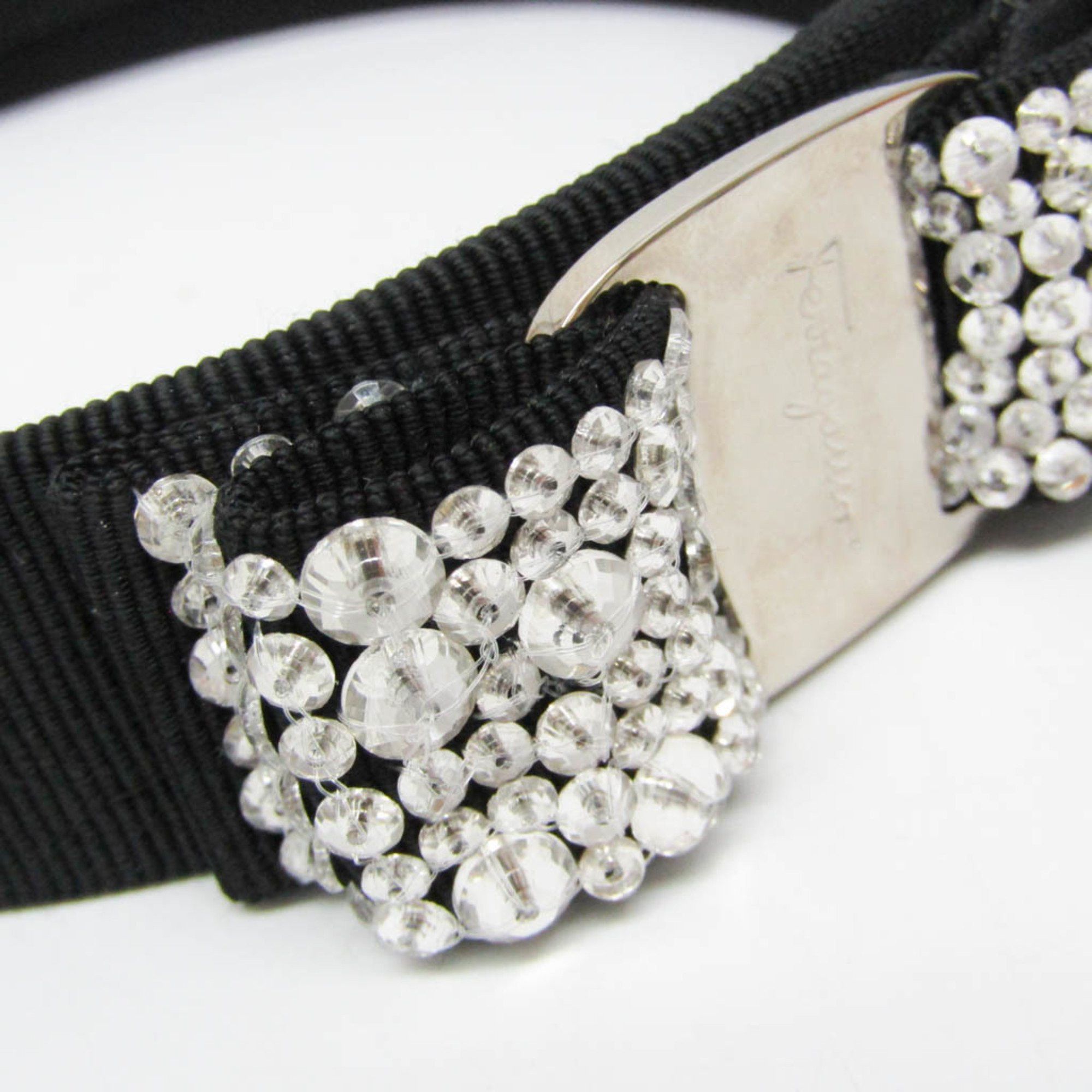 Salvatore Ferragamo Salvatore Ferragamo Vara Cotton,Metal,Rhinestone Women's Alice Band Black,Clear Size ONE SIZE - 5 Thumbnail