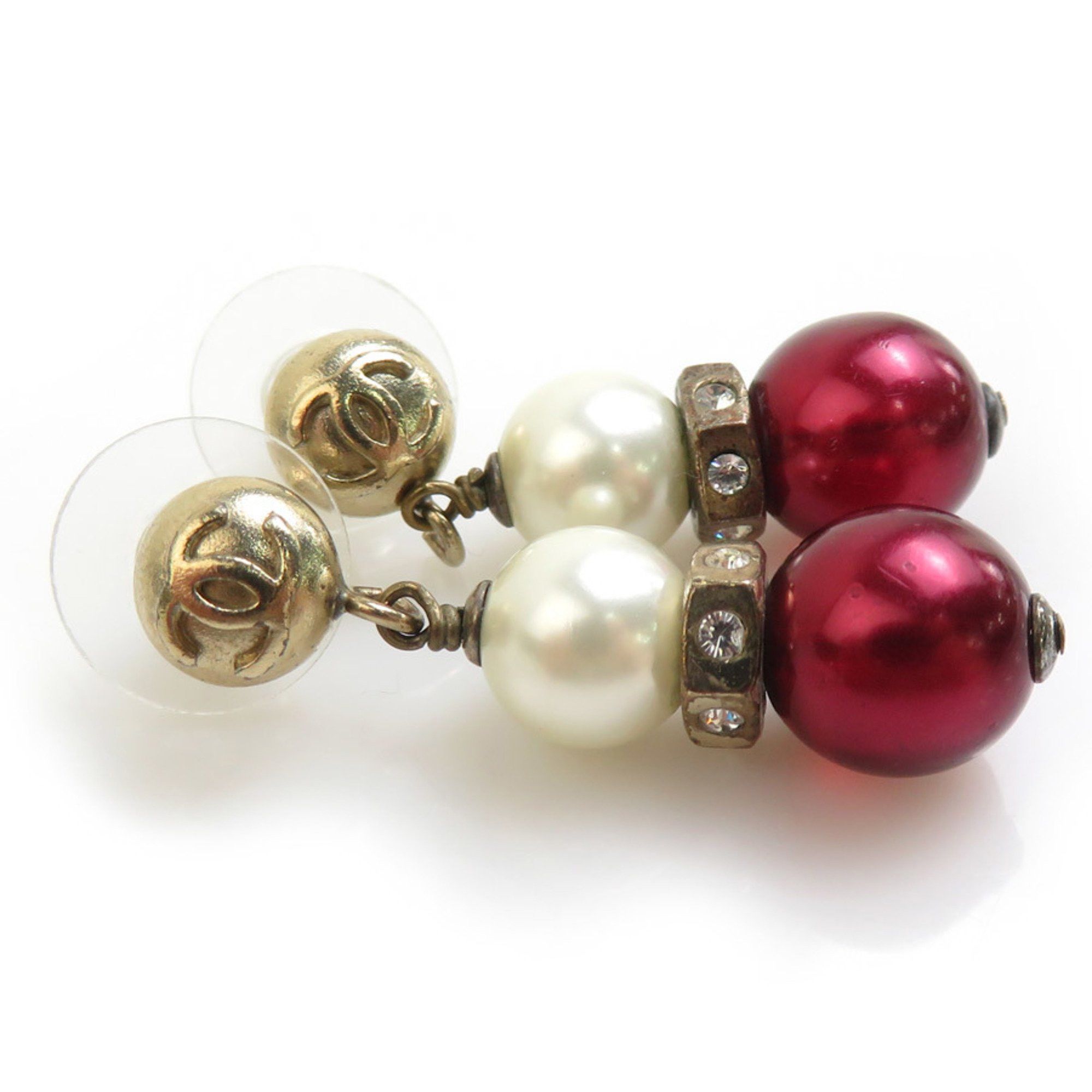 Chanel CHANEL Earrings Coco Mark Metal Faux Pearl Gold Off-White Burgundy Women's e60465g Size ONE SIZE - 2 Thumbnail