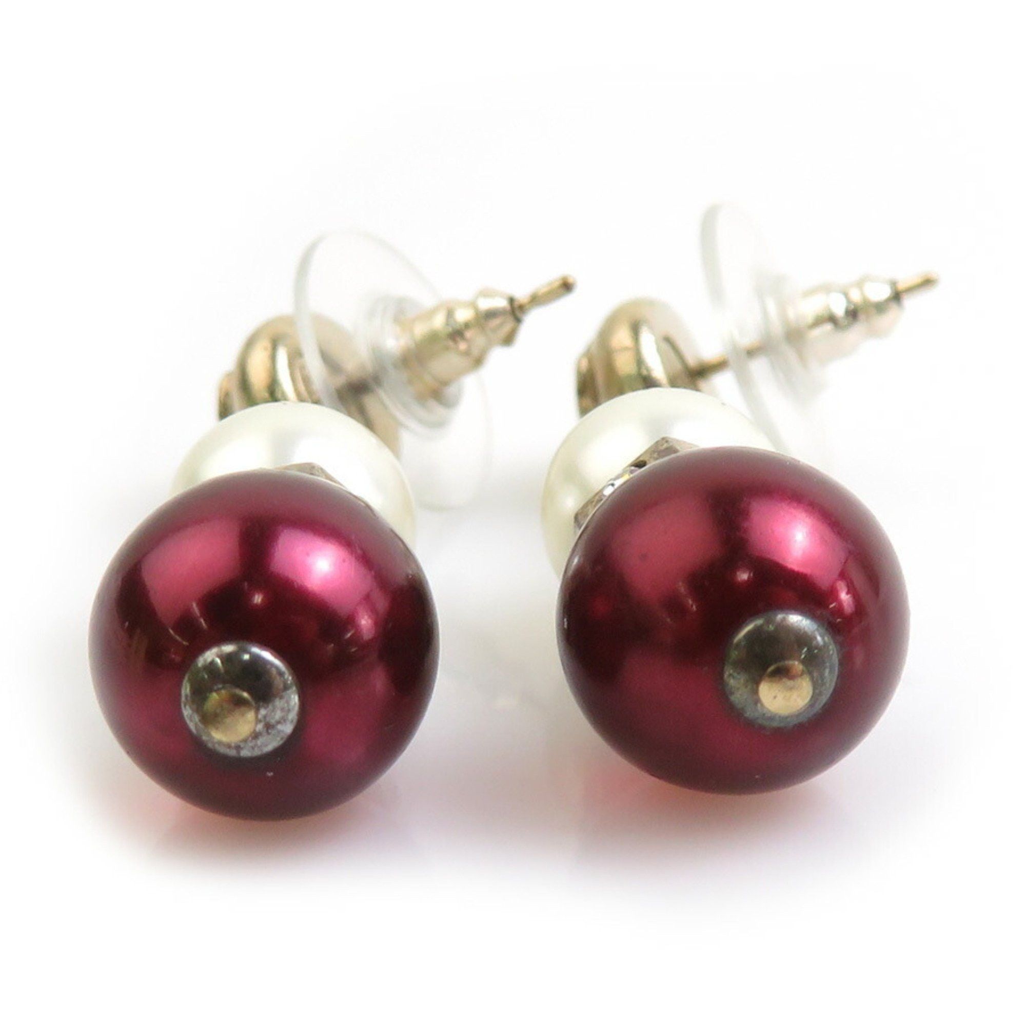 Chanel CHANEL Earrings Coco Mark Metal Faux Pearl Gold Off-White Burgundy Women's e60465g Size ONE SIZE - 3 Thumbnail