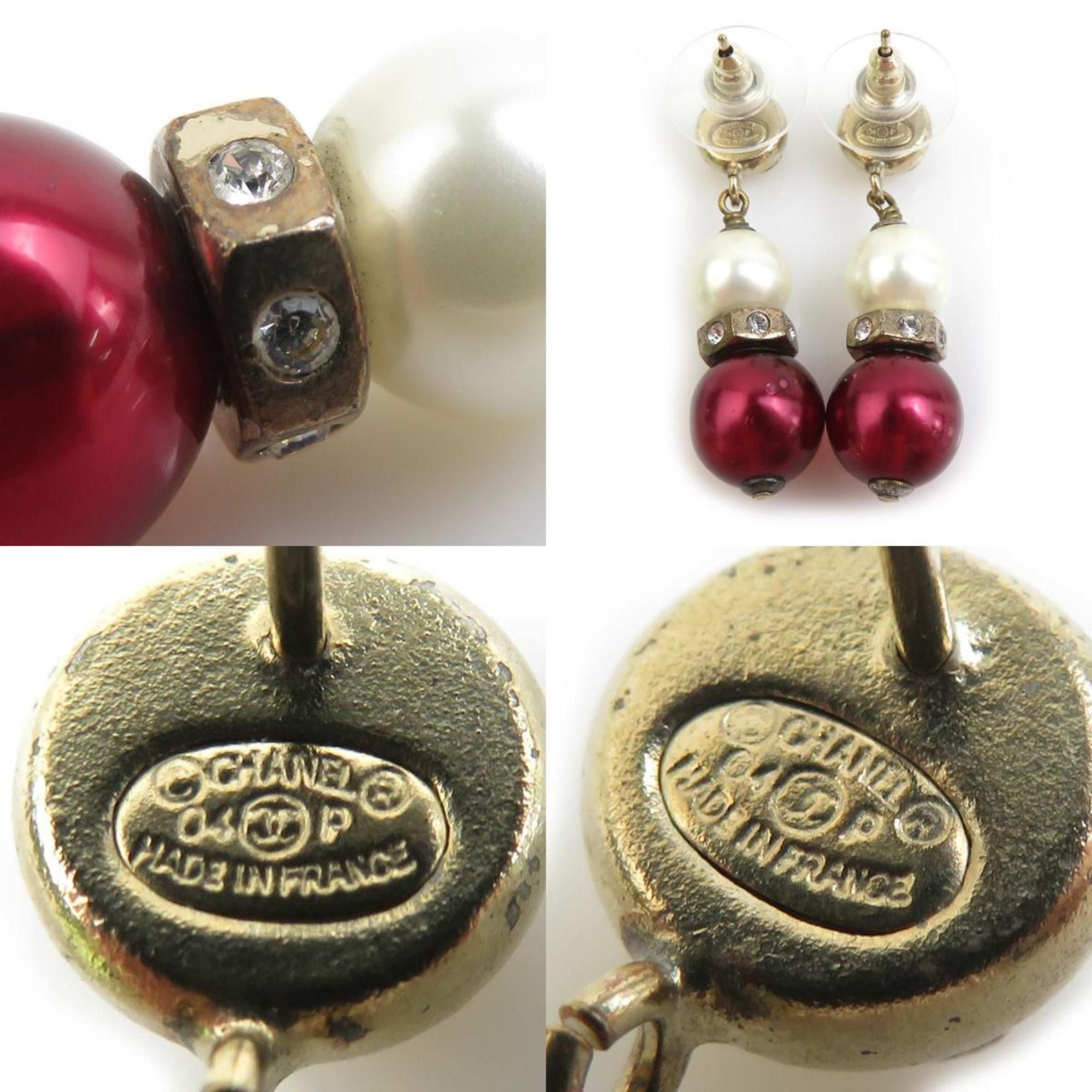 Chanel CHANEL Earrings Coco Mark Metal Faux Pearl Gold Off-White Burgundy Women's e60465g Size ONE SIZE - 5 Thumbnail