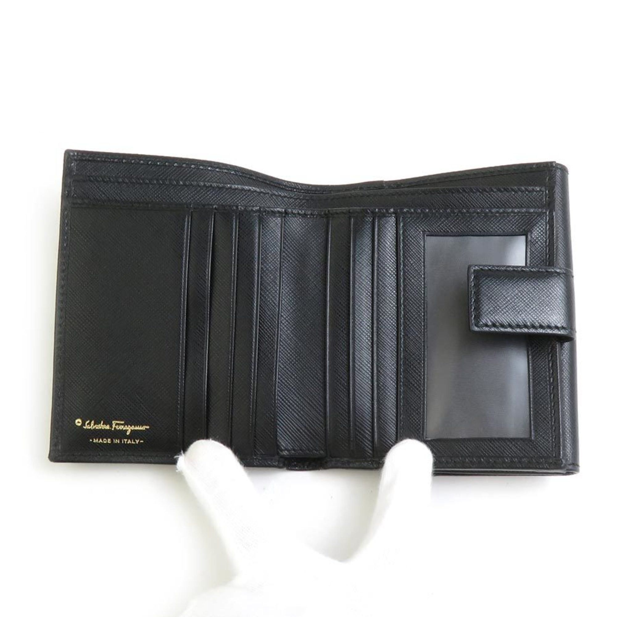 Salvatore Ferragamo Salvatore Ferragamo Bi-fold Wallet Vara Ribbon Leather Black Gold Women's e60441a Size ONE SIZE - 3 Thumbnail