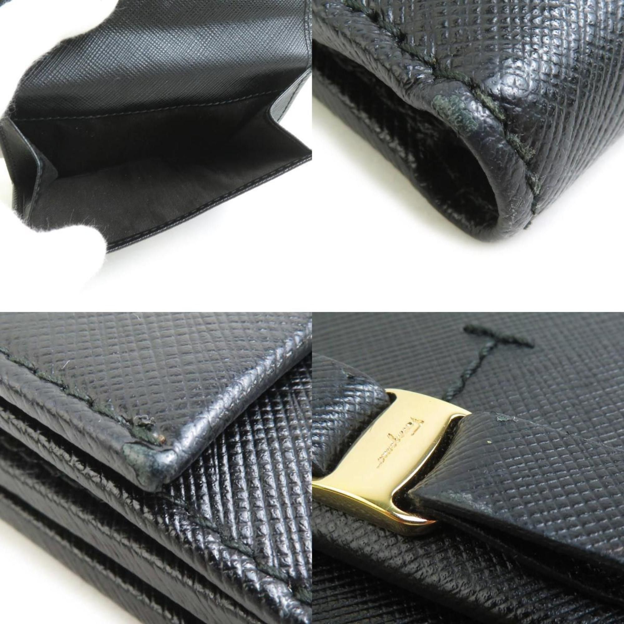 Salvatore Ferragamo Salvatore Ferragamo Bi-fold Wallet Vara Ribbon Leather Black Gold Women's e60441a Size ONE SIZE - 4 Thumbnail