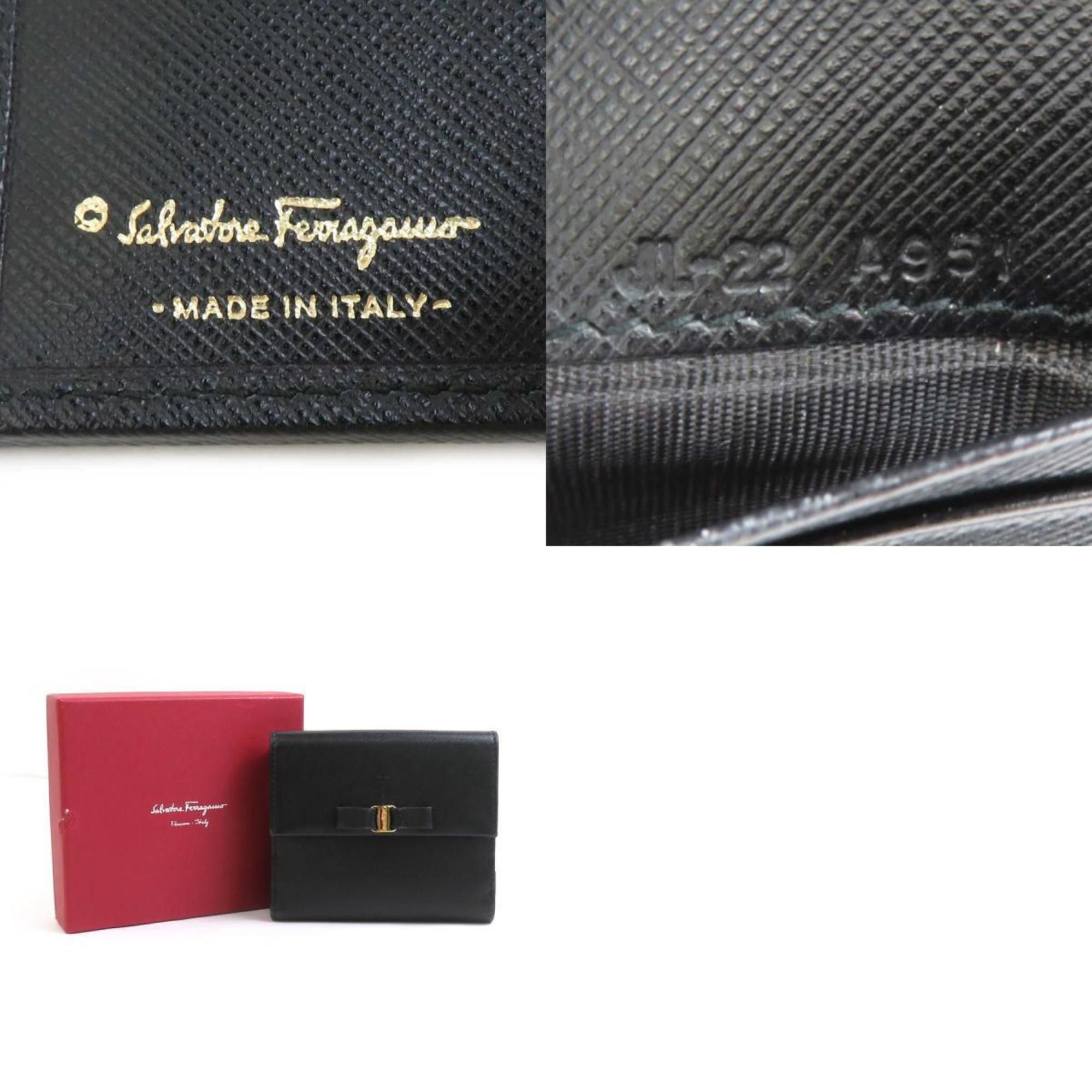 Salvatore Ferragamo Salvatore Ferragamo Bi-fold Wallet Vara Ribbon Leather Black Gold Women's e60441a Size ONE SIZE - 5 Thumbnail