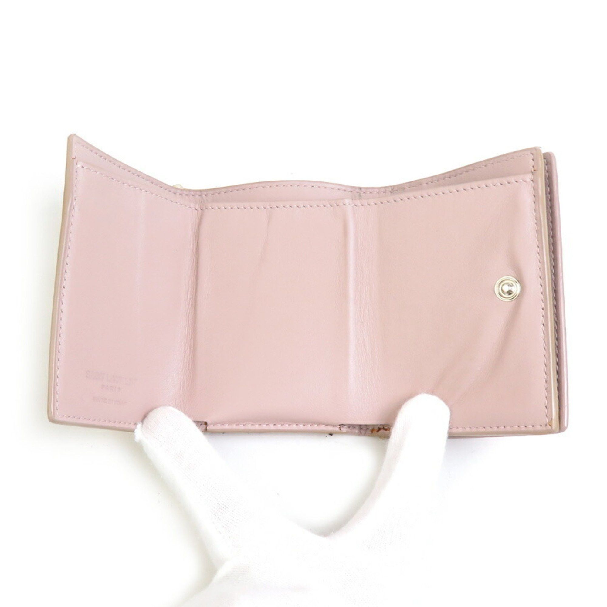 Saint Laurent Paris Saint Laurent Tri-fold wallet Embossed leather Pink Women's h31195a Size ONE SIZE - 3 Thumbnail