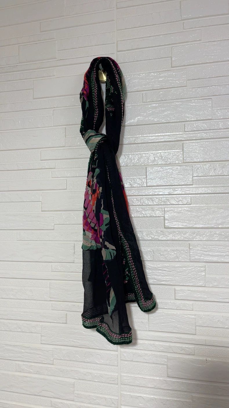 Dries Van Noten Black Silk Scarf with Colorful Embroidery Size ONE SIZE - 4 Thumbnail