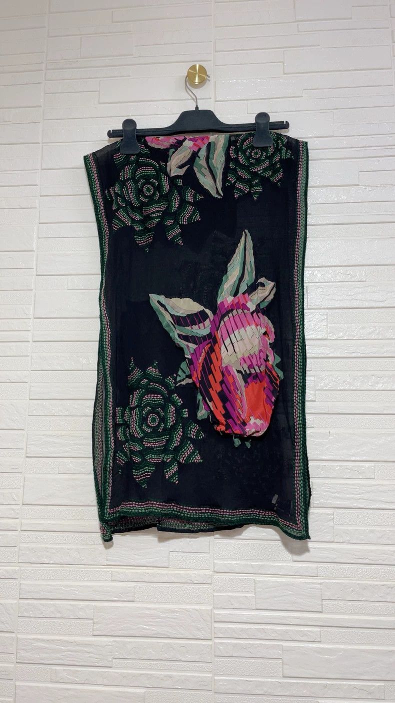 Dries Van Noten Black Silk Scarf with Colorful Embroidery Size ONE SIZE - 5 Thumbnail
