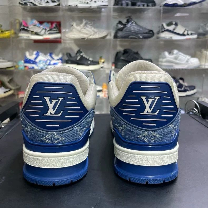 Louis Vuitton Lv Trainer White Blue Denim Sneakers Size US 7 / EU 40 - 4 Thumbnail