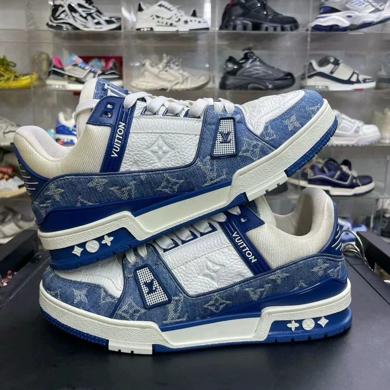 Louis Vuitton Lv Trainer White Blue Denim Sneakers Size US 7 / EU 40 - 2 Thumbnail
