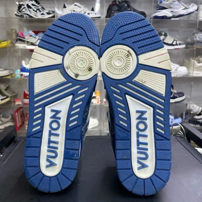 Louis Vuitton Lv Trainer White Blue Denim Sneakers Size US 7 / EU 40 - 6 Thumbnail