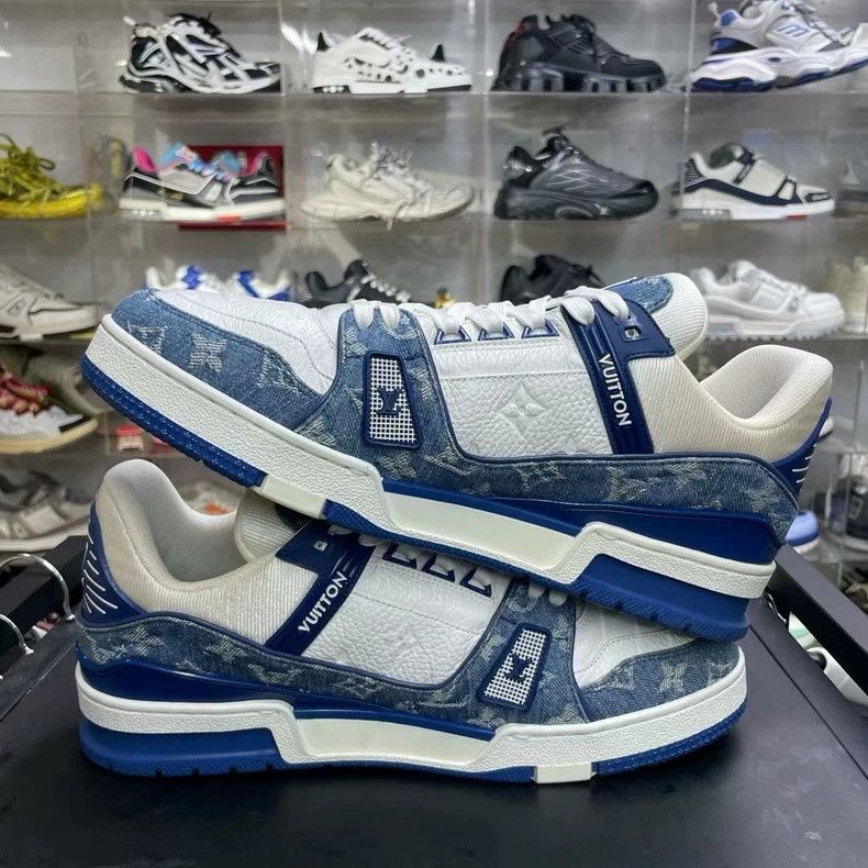 Louis Vuitton Lv Denim Trainer White and Blue Sneakers Size US 10.5 / EU 43-44 - 3 Thumbnail