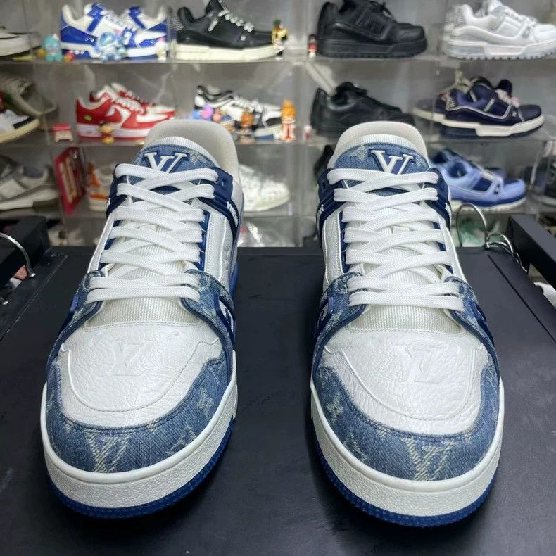 Louis Vuitton Lv Denim Trainer White and Blue Sneakers Size US 10.5 / EU 43-44 - 5 Thumbnail