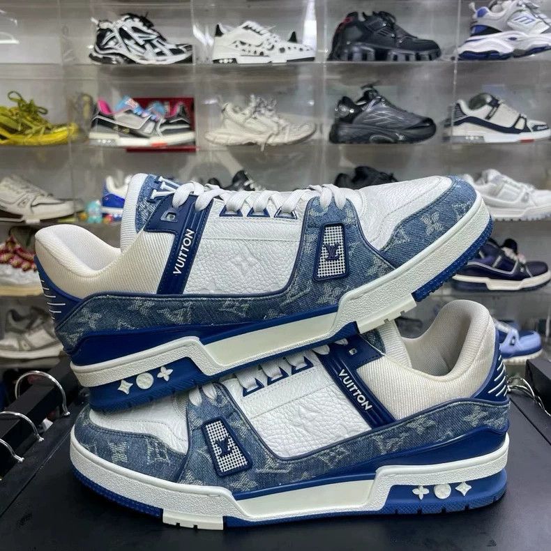 Louis Vuitton Lv Denim Trainer White and Blue Sneakers Size US 10.5 / EU 43-44 - 2 Thumbnail