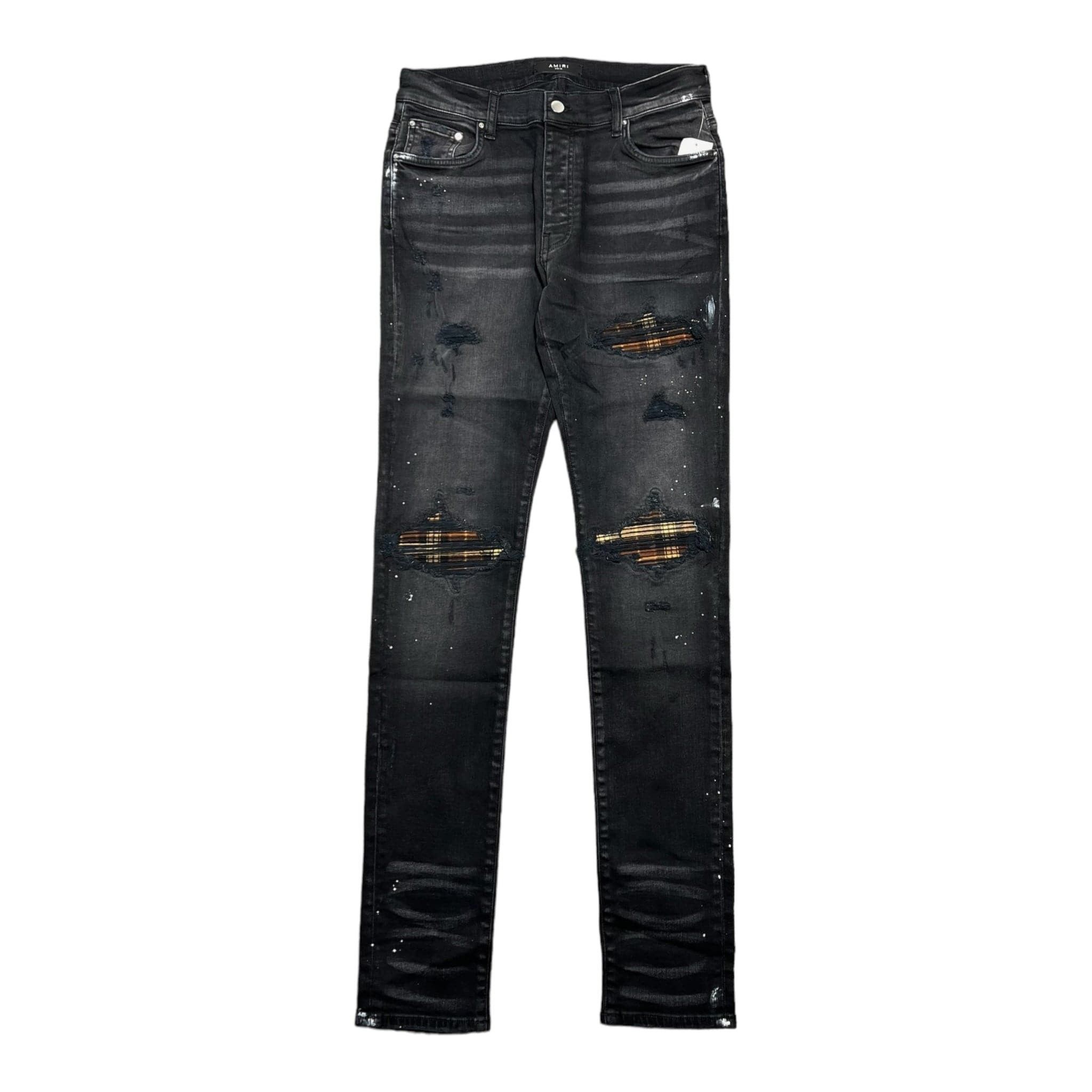 Amiri MX1 Brown Plaid Patch Jeans Aged Black