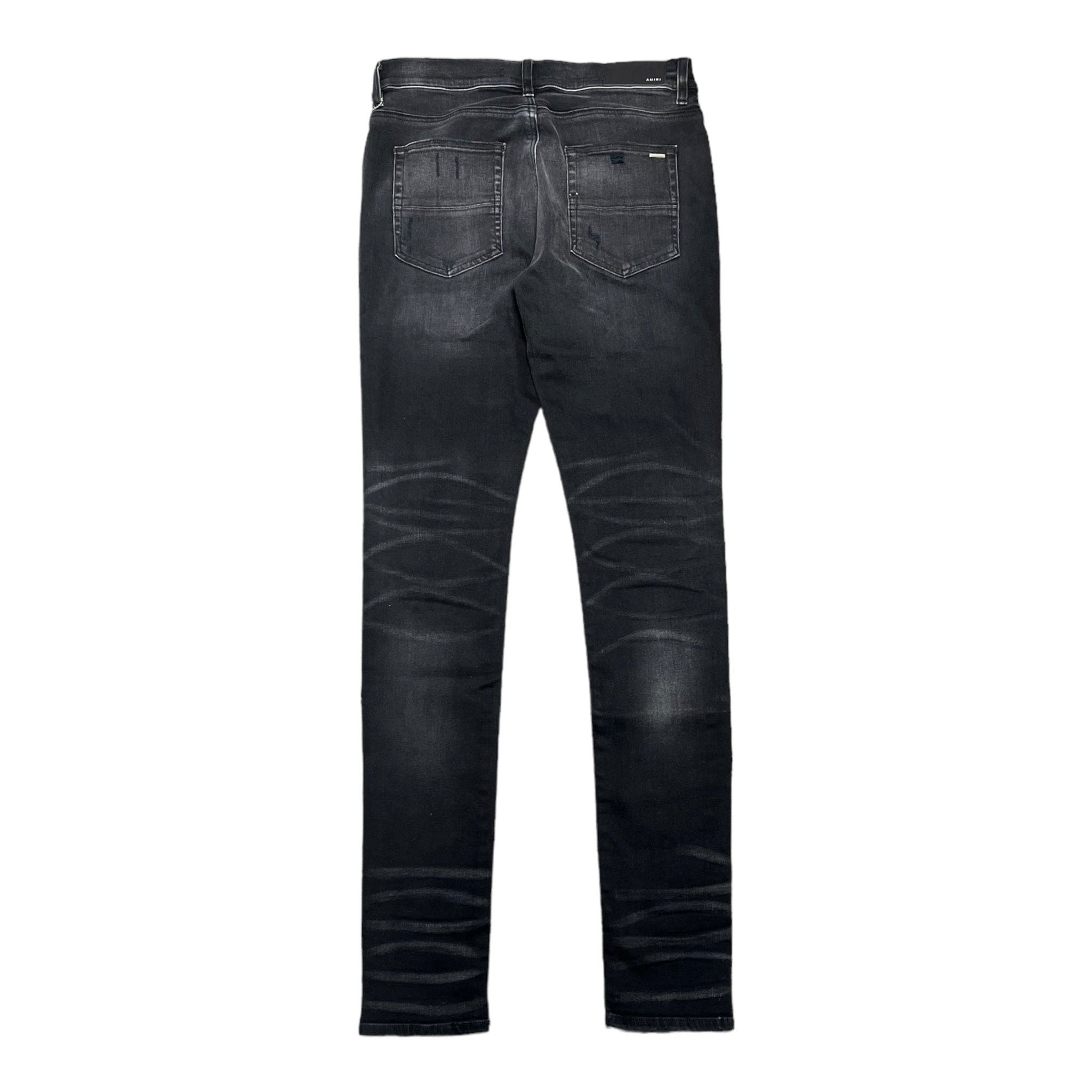 Amiri MX1 Cracked Blue Leather Jeans Aged Black