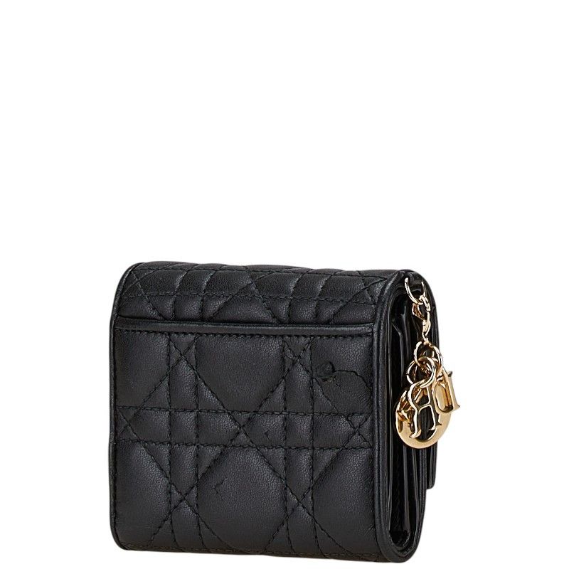 Dior Dior Dior Lady Dior Cannage Lambskin Compact Wallet Leather Short Wallet Size ONE SIZE - 2 Thumbnail