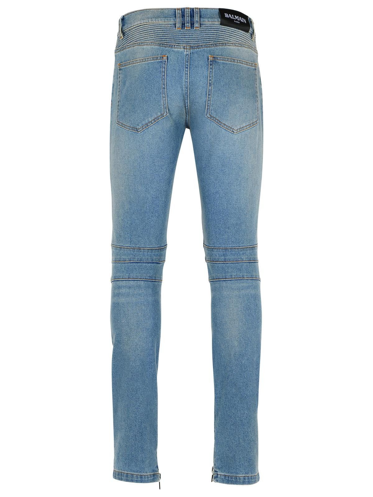 Balmain BALMAIN 'Biker' Blue Cotton Jeans Size US 31 - 3 Thumbnail