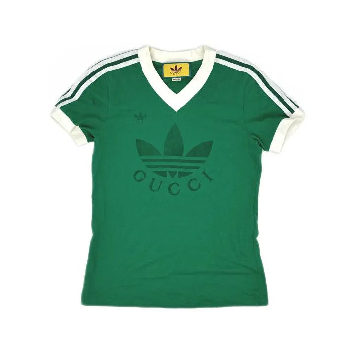Gucci Gucci x adidas Green Logo V-Neck T-Shirt Size US S / EU 44-46 / 1 - 2 Thumbnail