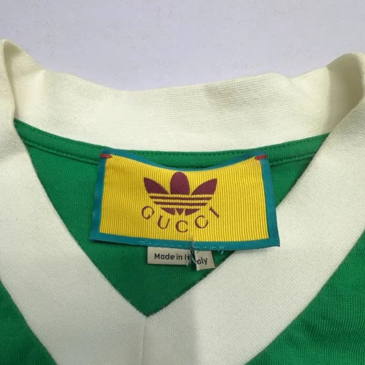 Gucci Gucci x adidas Green Logo V-Neck T-Shirt Size US S / EU 44-46 / 1 - 6 Thumbnail