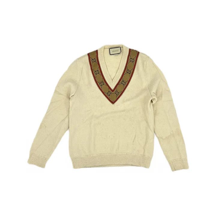 Gucci Gucci V-Neck Logo Long Sleeve Sweater Size US S / EU 44-46 / 1 - 2 Thumbnail