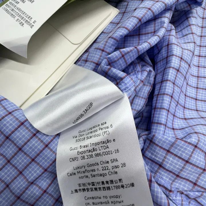 Gucci Gucci Blue Check Long Sleeve Shirt Size US M / EU 48-50 / 2 - 4 Thumbnail
