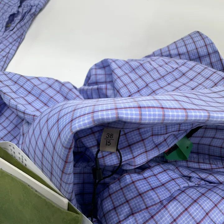 Gucci Gucci Blue Check Long Sleeve Shirt Size US M / EU 48-50 / 2 - 5 Thumbnail