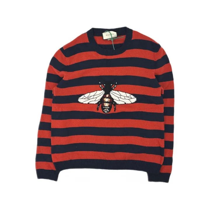 Gucci Gucci Striped Logo Bee Sweater Red and Blue Size US XL / EU 56 / 4 - 2 Thumbnail