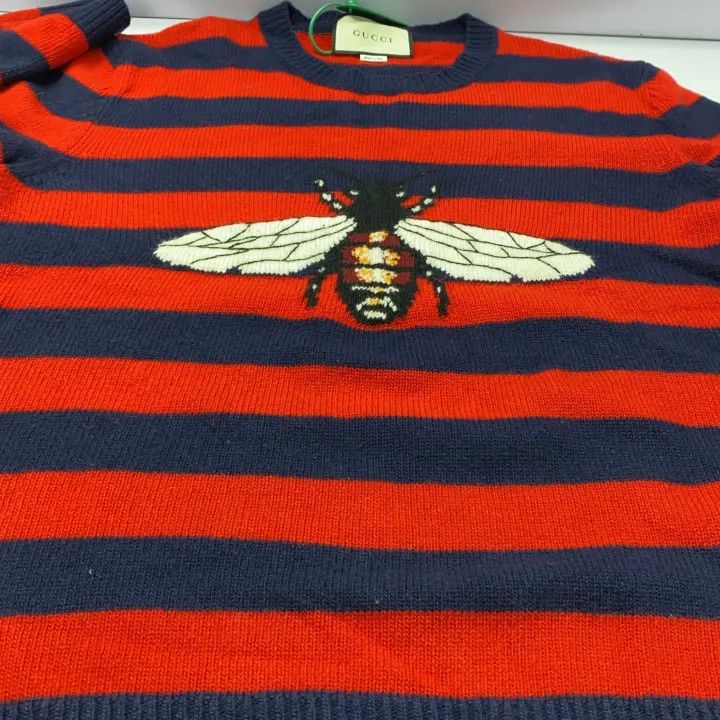 Gucci Gucci Striped Logo Bee Sweater Red and Blue Size US XL / EU 56 / 4 - 7 Thumbnail