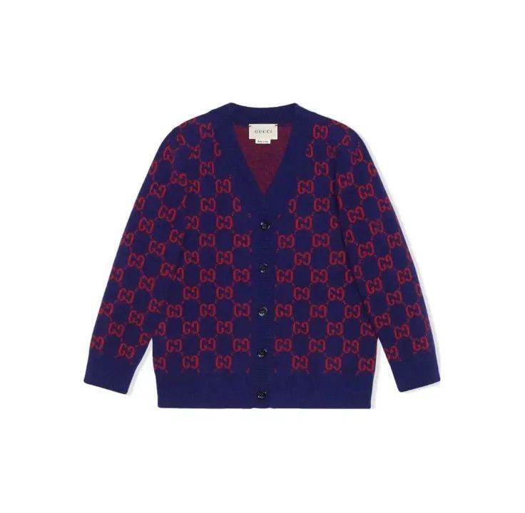 Gucci Gucci Kids Blue GG Embroidered V-Neck Sweater Size US S / EU 44-46 / 1 - 2 Thumbnail
