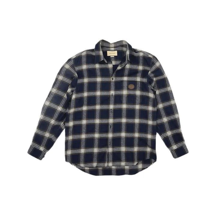 Gucci Gucci SS21 Navy Plaid Double G Shirt Size US M / EU 48-50 / 2 - 2 Thumbnail