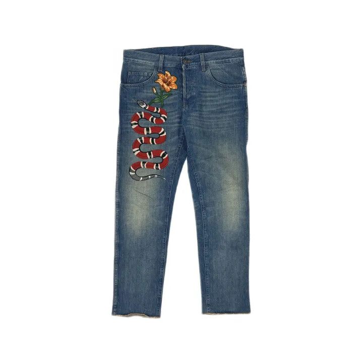 Gucci Gucci Floral Snake Print Straight Denim Pants Size US 34 / EU 50 - 2 Thumbnail