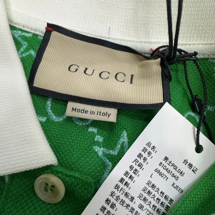 Gucci Gucci Green Embroidered Letter Pattern Polo Shirt Size US L / EU 52-54 / 3 - 2 Thumbnail