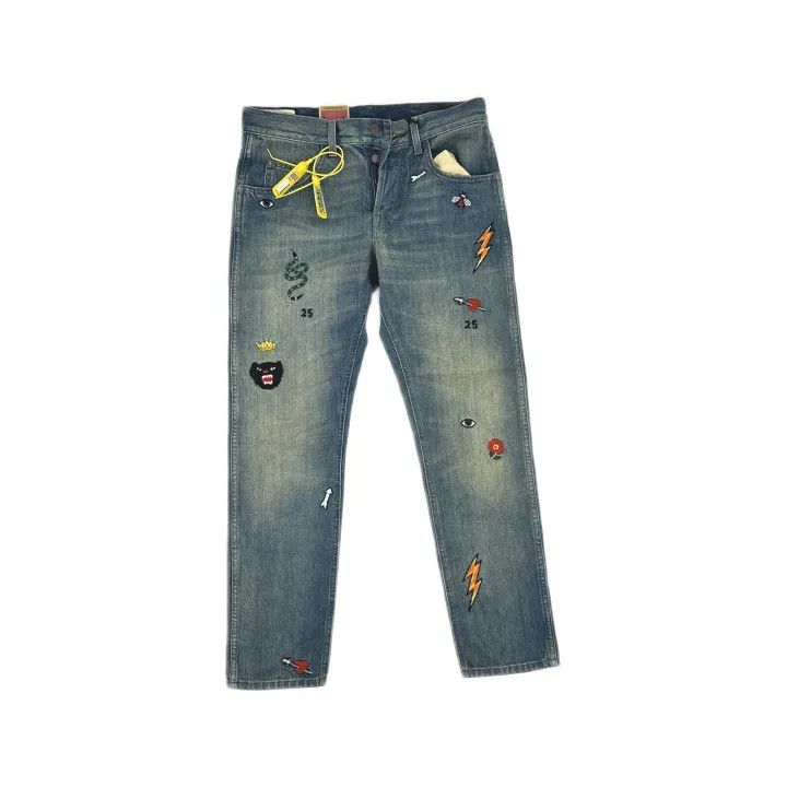 Gucci Gucci Blue Patterned Straight Leg Jeans for Men Size US 30 / EU 46 - 2 Thumbnail