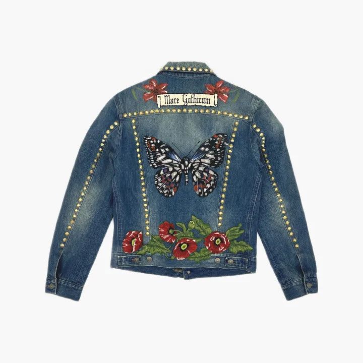 Gucci Gucci Blue Denim Jacket with Floral Embroidery Size US M / EU 48-50 / 2 - 3 Thumbnail