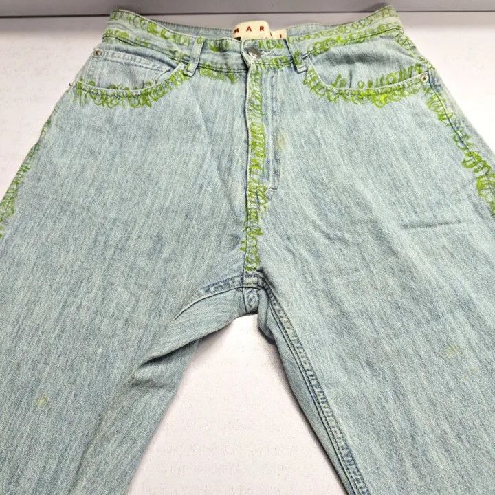Marni Marni Green Graffiti Embroidered Straight Leg Jeans Size US 32 / EU 48 - 5 Thumbnail