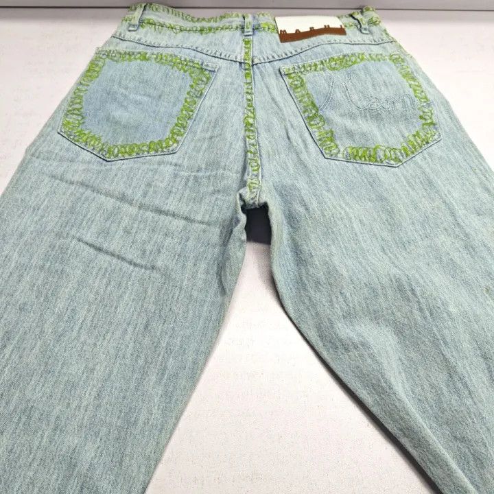 Marni Marni Green Graffiti Embroidered Straight Leg Jeans Size US 32 / EU 48 - 10 Thumbnail