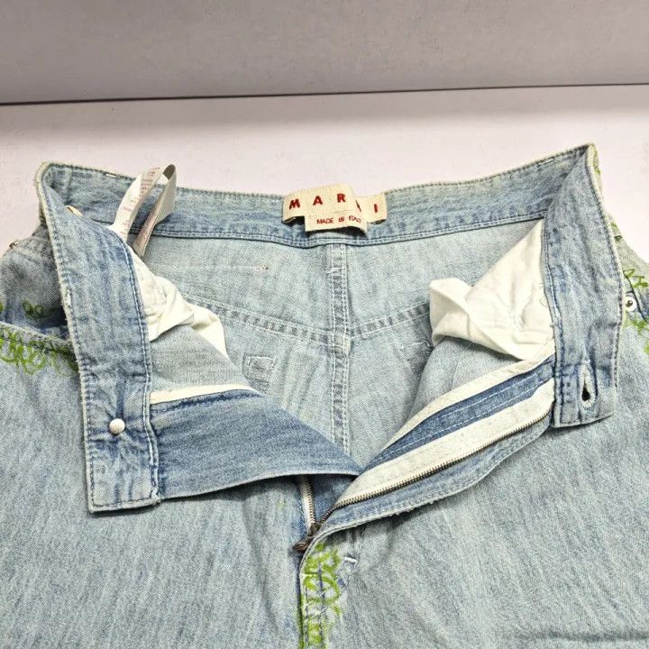 Marni Marni Green Graffiti Embroidered Straight Leg Jeans Size US 32 / EU 48 - 6 Thumbnail