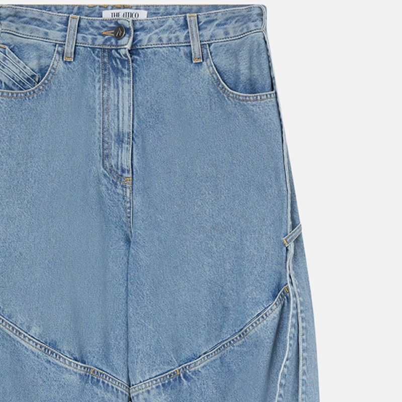 The Attico Wide Light Blue Jeans With Ribbons