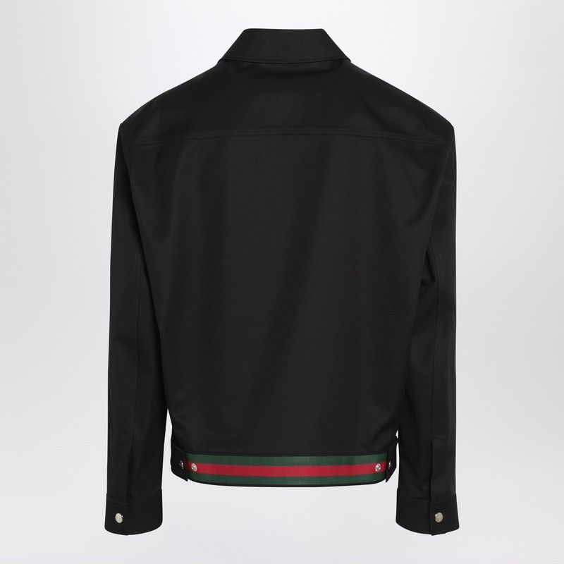 Gucci Gucci Black Cotton Twill Jacket With Web Detail Size US M / EU 48-50 / 2 - 2 Thumbnail