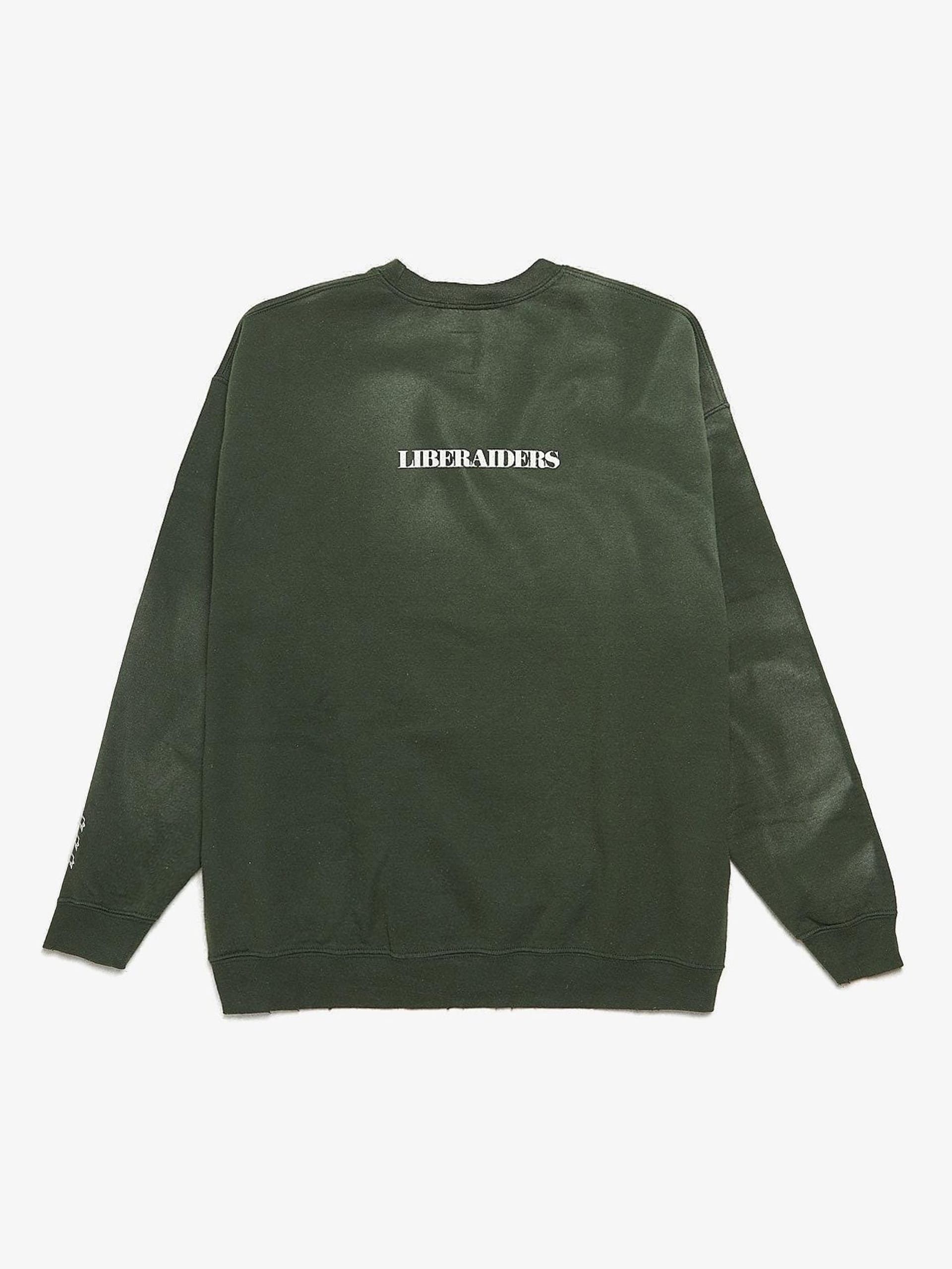 トップス LIBERAIDERS PROPAGANDA CREWNECK GREEN Liberaiders Green Washed Give Peace A Chance Logo Printed