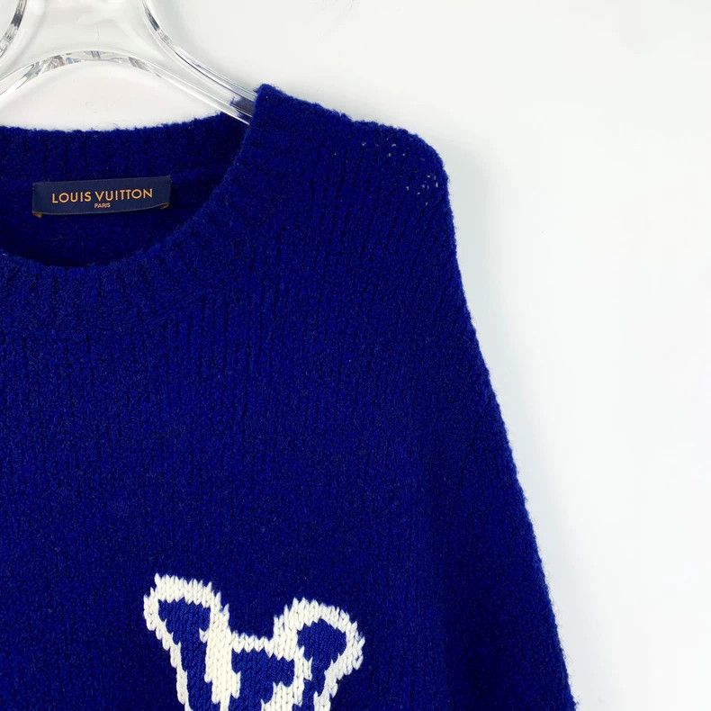 Louis Vuitton luxury blue logo wool knit sweater-dmc Size US L / EU 52-54 / 3 - 3 Thumbnail