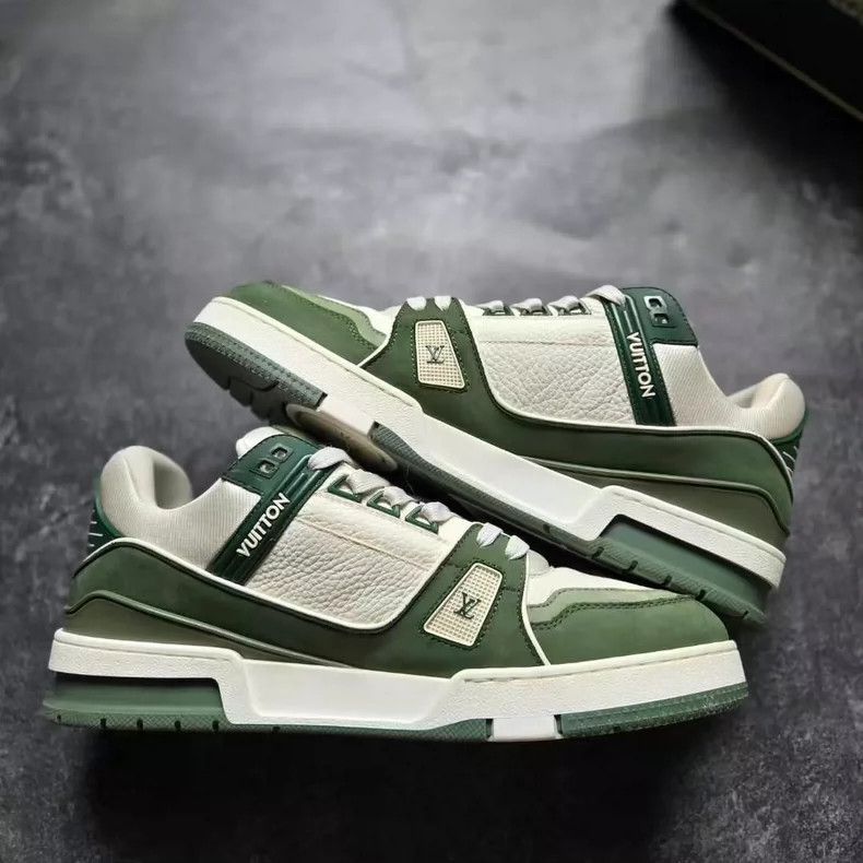 louis vuitton lv trainer green suede sneakers-dmc